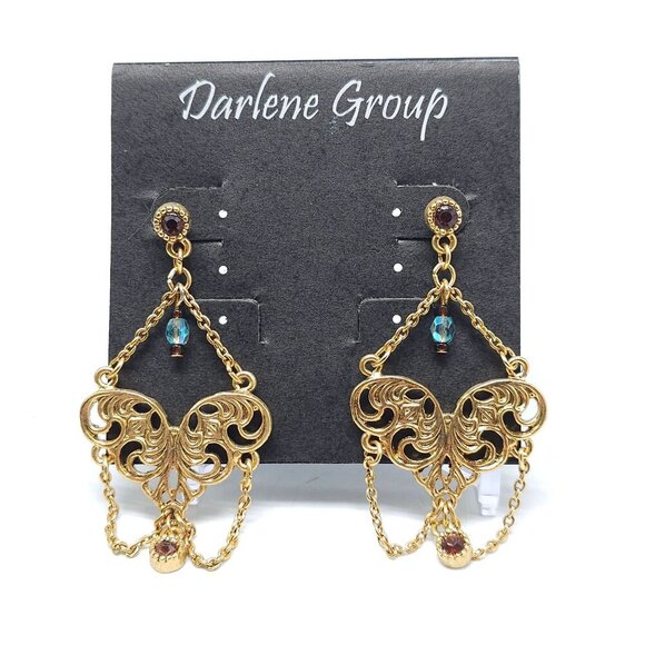 Darlene Group Gold Butterfly Rhinestone Chain Drop Post Earrings - Picture 1 of 5